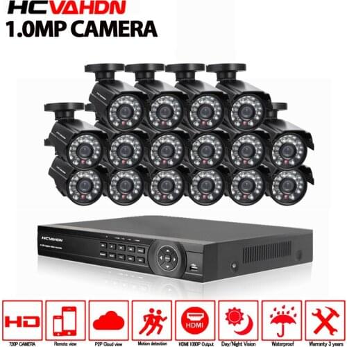 16CH 1080P AHD-NH DVR Kit CCTV Video System 16 x 720P 1.0MP Indoor Outdoor Security Camera set 16ch cctv system Waterproof set