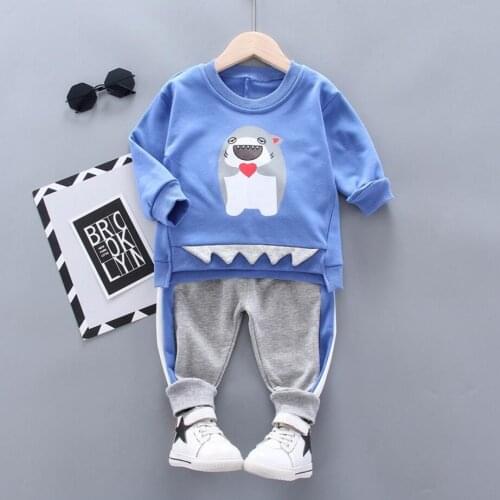 2020 New Spring Autumn Fashion Baby Boy Clothes Cotton Cartoon Shark Hoodie+Pants 2pcs Baby Boy Clothing Set