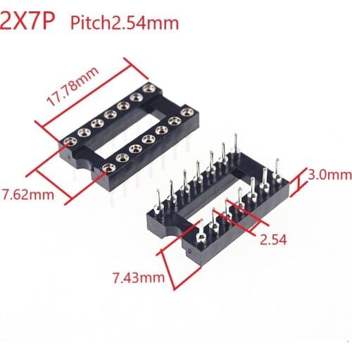 50pcs 0.100" 2.54mm Pitch IC socket Narrow 14 Position 2x7 14 Pin machine Pin Row spacing 7.62mm DIP Through hole solder