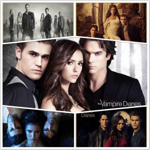 5D DIY Diamond Painting The Vampire Diaries Damon Stefan Elena Diamond Embroidery Mosaic Full Cross Stitch Kit Home Decoration