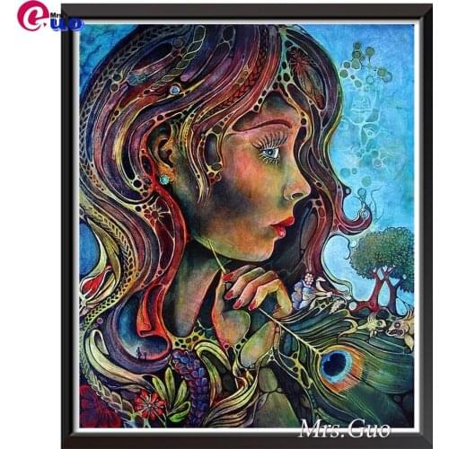 5D DIY Diamond embroidery Colorful Feather Woman Mosaic Kit Picture Cartoon Girl Alice Diamond Painting Full Square Round Drill