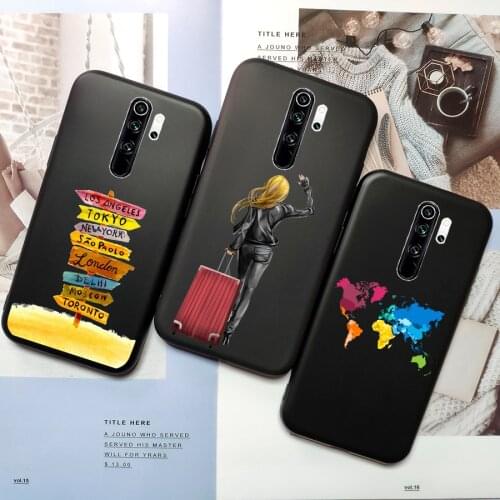 For Xiaomi Mi 9T Case For Xiaomi Redmi 8A Note 8T 8 Pro K20 K30 Mi A3 CC9E Mi 9T Cover Silicone Black Bumper Case Travel Map