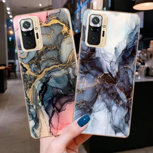 Full Cover Watercolor Painted Case for Redmi Note 9 Pro 9S 8 8T Soft Ink Brush Marble Pattern Case on Xiaomi Redmi 10Pro Max 10S