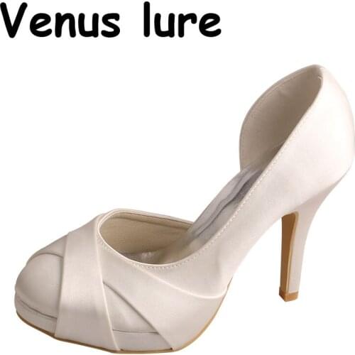 Venus lure D'orsay Black Satin Platform Heels Wedding Round Toe Size 8