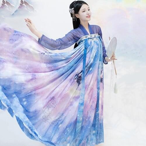 Colorful Hanfu Dress Female Adult Chinese Folk Dance Costume Tang Dynasty Clothing Women Festival Outfit Stage Wear DNV12755