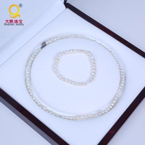 Daking REAL PEARL AA Natural Baroque Shape White Freshwater Pearl Necklace Bracelet Set