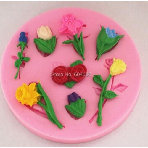 Valentine rose flowers fondant cake molds soap chocolate mould for the kitchen baking FM049
