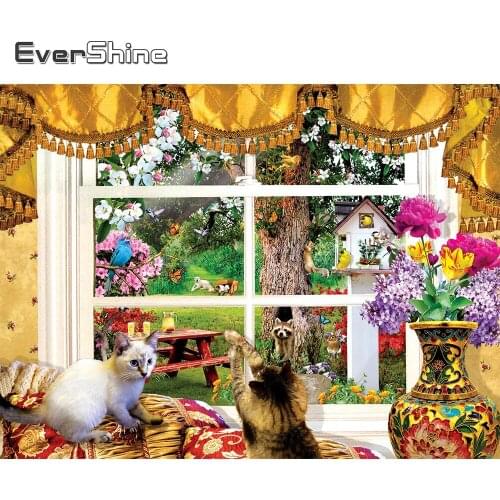 Evershine Diamond Painting Cat Animal New Arrival Diamond Embroidery Window Cross Stitch Kits Mosaic 5D DIY Handmade Gift