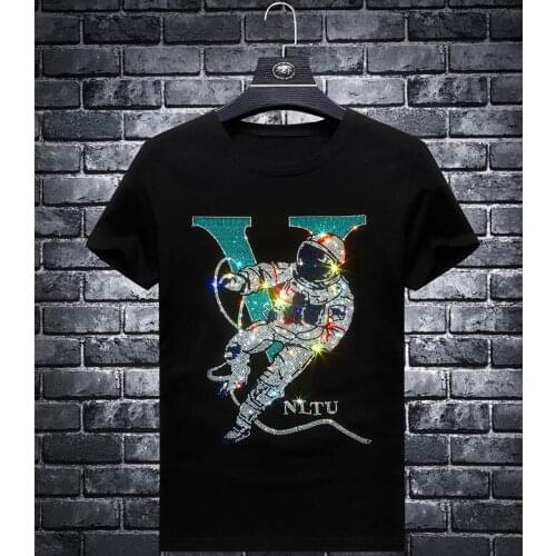 Hot drilling Cotton Mens short tshirt Rhinestones Street hip hop Casual Hot drill top quality