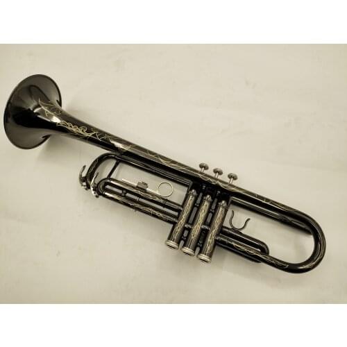 Hot sell Bb Trumpet Black nickel silver-plated musical instrument Exquisitely carved design with Case Free Shipping