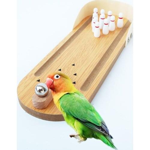 Parrot Bird Toy Wooden Mini Desktop Bowling Parakeet Intelligence Training Game