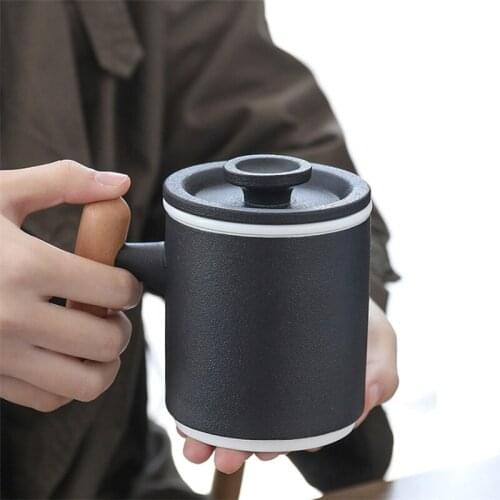 Ceramic Tea Cup with Wooden Handle and Cover Creative Porcelain Coffee Milk Mug Simple Tea Strainers Office Teacup Drinkware