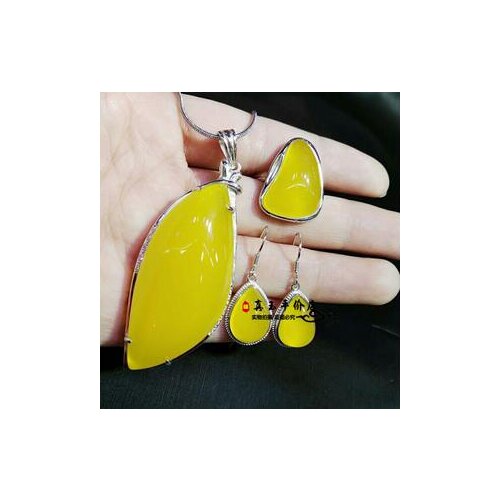 Natural Genuine Topaz Emerald Green Agate 925 Silver Pendant Earring Ring three ladies' Jewelry Set