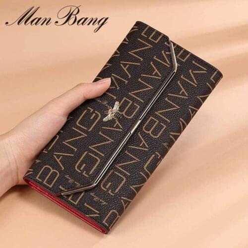 ManBang Women Wallets RFID Blocking High Quality Brand Letter Long Tri-fold Wallet Coin Purse Female Long Clutch Phone Wallets