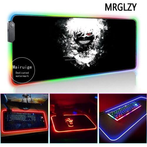 MRGLZY 40*90CM Anime Black Mouse Pad LED Light RGB Gamer Tokyo Ghoul XXL Large Desk Mat Gaming Accessories for Laptop Keyboard