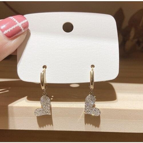 LOVOACC Sweet Full Rhinestone Love Heart Hook Earrings for Women Brass Gold Color Heart Hanging Dangle Earrings Pendientes 2021