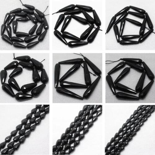 Mini. order is $7! 6x9-12x50mm Faceted Natural Onyx Black Agates Raindrop Teardrop Loose Beads 15"