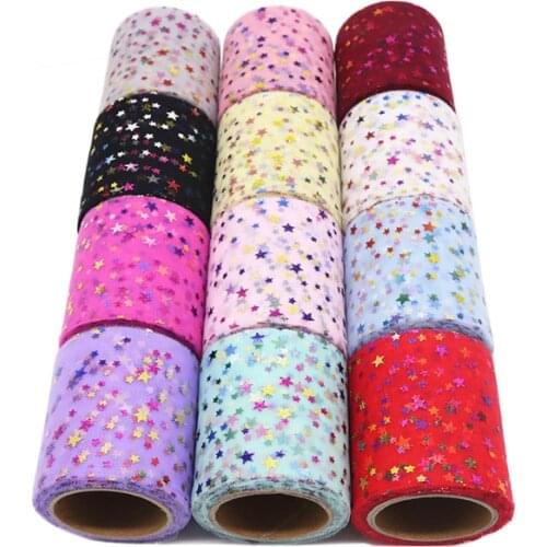 Multi Star Tulle Roll 6cm 10Y Glitter Sequin Organza Mesh DIY Tutu Skirts Poms Laser Craft Birthday Wedding Shower Party Supply