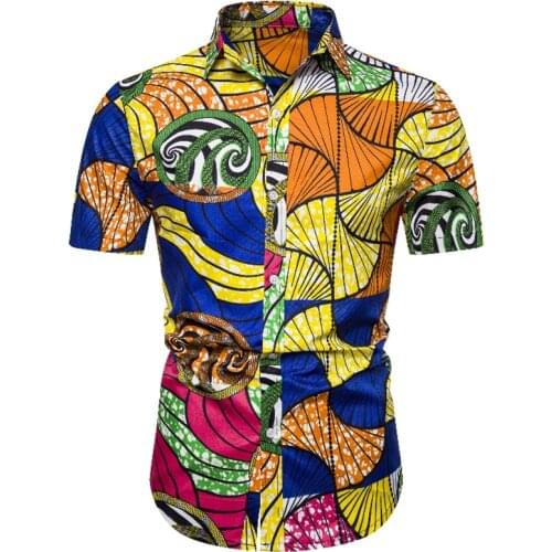 Print Shirts Men Summer Brand Casual Short Sleeve Mens Aloha Shirt Beach Holiday Hawaiian Camisas Cosy Ethnic Style Camisa