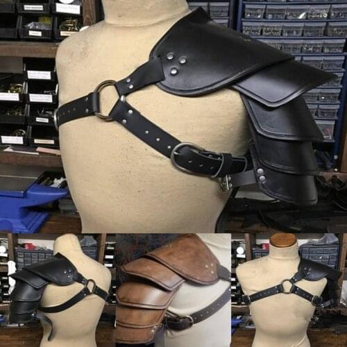Men Medieval Costume Armors Cosplay Accessory Vintage Gothic Warrior Knight Shoulder PU Leather Harness Body Chest Harness Belt