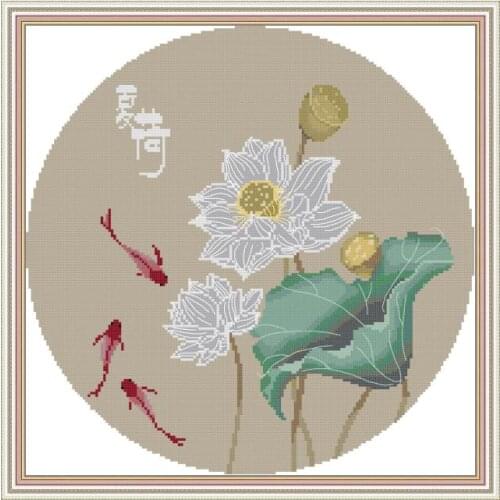Lotus 3 cross stitch kit aida 14ct 11ct count print canvas stitches embroidery DIY handmade needlework