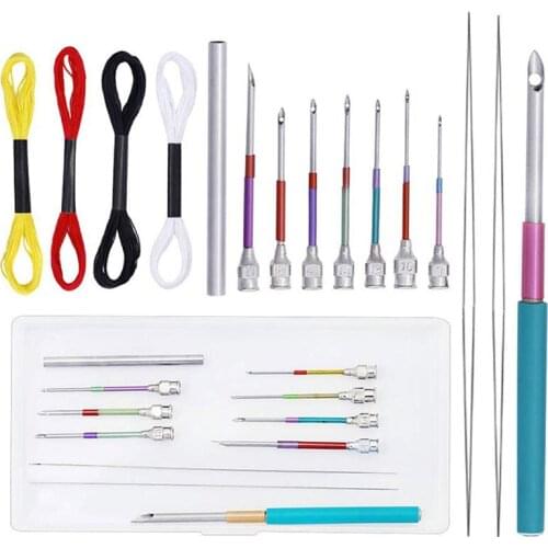 LMDZ Colors Embroidery Pen Needle Set Thread Punch Stitching Knitting Kit Women Mom DIY Sewing Accessories
