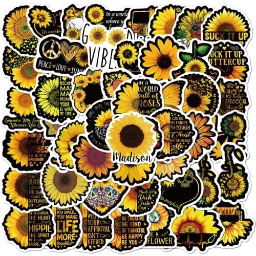 50PCS You Are My Sunshine Sun flower Stickers for Stationery Laptop Decal Skateboard PS4 Guitar Helmet Plant Sunflower Sticker