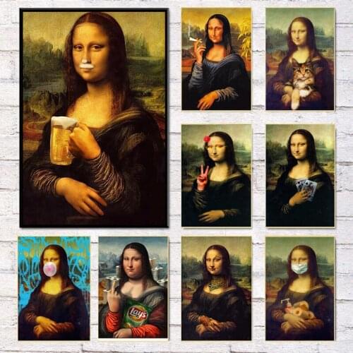 Funny Mona Lisa Canvas Painting Posters Picture Portrait Print Wall Art Pictures for Corridor Bar Living Room Home Decor Cuadros