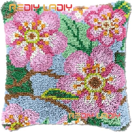 Latch Hook Cushion Cover Spring Flowers Needlepoint Kits Chunky Acrylic Yarn Crocheting Pillow Case Arts & Crafts