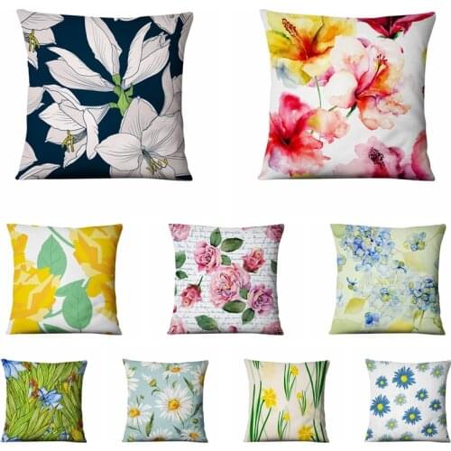 Spring Flower Art Printed Pillowcase Beautiful Floral Thin Linen Cushion Decorative Pillow Home Decor Sofa Throw Pillows 45*45