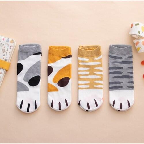 4 Pairs 2020 Spring Summer Socks Cat Paw Socks For Women Girls Lovely Short Sock