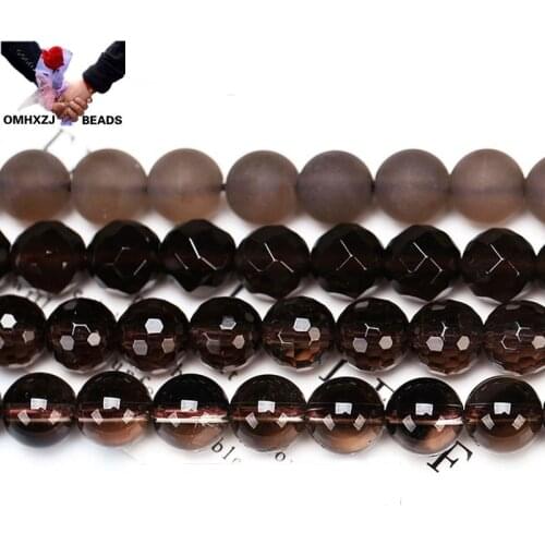 OMH Wholesale JD64 46 8 10 12mm Natural Jewelry DIY Making Bracelet Necklace Natural 5A 7A Smoky Quartz Loose Spacer Round Beads
