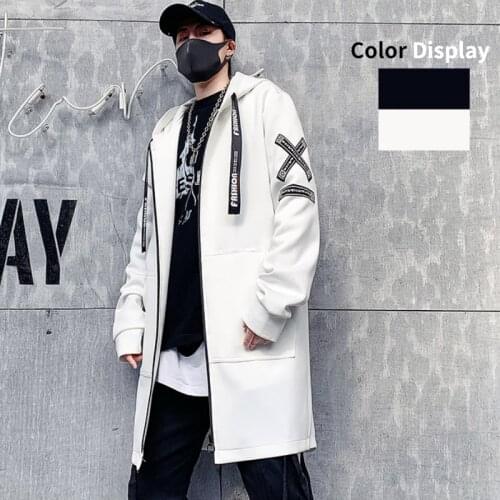 2021 Autumn Men Hooded Jackets Print Harajuku Windbreaker Ribbon Overcoat Male Casual Outwear Hip Hop Streetwear Coats 5xl