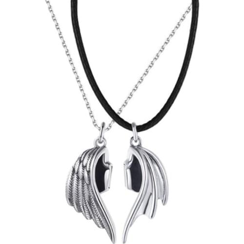 Devil and Angel Wing Long Distance Couple Necklace Men and Women Alloy Birthday Gift for Girlfriend Valentines Day