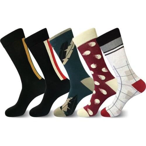 Peonfly New Fashion Striped Plaid Polka Dot Leaves Pattern Novelty Art Man Casual Harajuku Ventilation Cotton Socks Autumn
