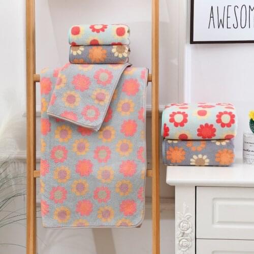 Floral Printed Microfiber Hand Hair Face Bath Towels for Adults Kids Wash Cloth Soft Absorbent Coral Fleece Home Towels Bathroom