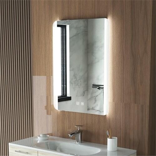 Rectangle Dimmable LED Smart Wall Mounted Makeup Bathroom Mirror 3 color Light Anit-fog Touch Sensor Switch Hotel Vanity Mirror