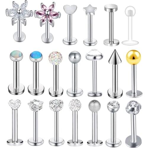 1 Pc Labret Lip Ring Zircon Anodized Internally Threaded Prong Gem 16G Tragus Helix Ear Piercing Earring women