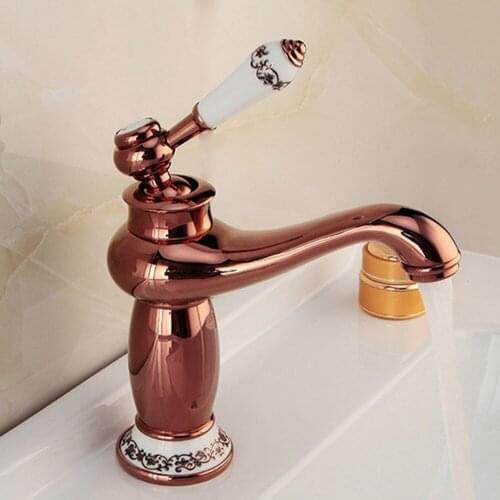 Faucet Palace Style Hot And Cold Water Mixer Faucet Copper Rose Gold Wash Basin Faucet Household Bathroom Vintage Faucet Cool