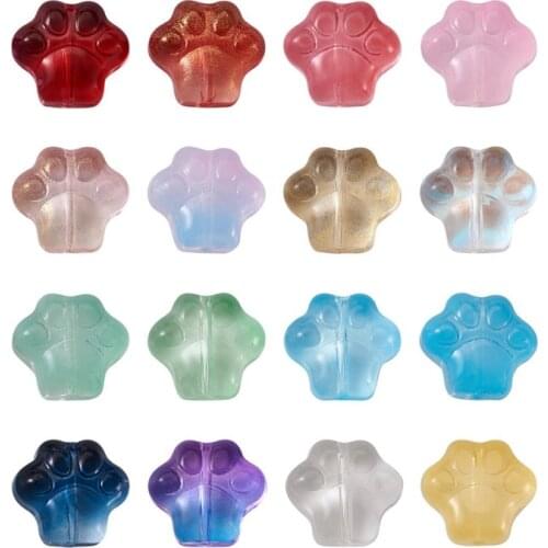 Pandahall 160pcs/box Glass Beads Cute Colorful Transparent Spray Painted Dog Paw Print Mixed Color for Jewelry Making