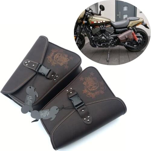 Brown PU Leather Tool Pouch Saddle Bags Luggage Tool Side Bag Motorcycle Storage Bag For Harley Sportster XL 883/1200 Yamaha