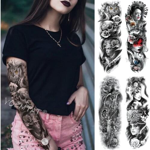 Large Arm Sleeve Tattoo Owl Angel Rose Waterproof Temporary Fake Tatoo Sticker Skull Fox Wings Men Women Full Totem Tatto