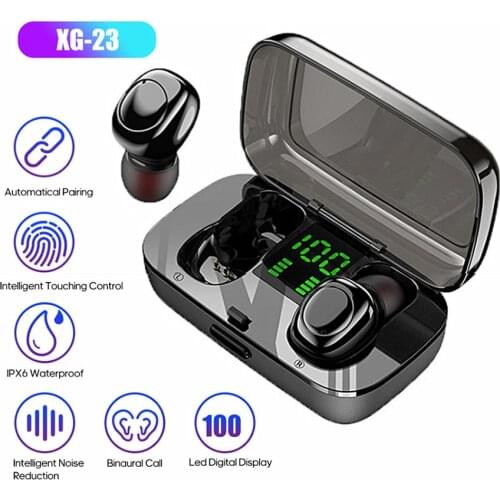 XG-23 TWS Sports Headphones IPX6 Waterproof Sweatproof Headset Stereo Sound Binaural Calling Earbuds with LED Digital Display