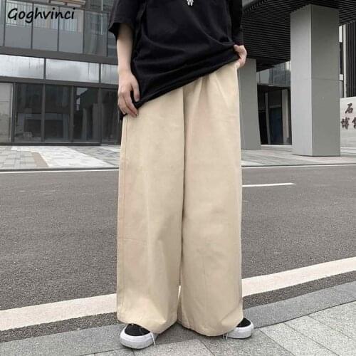Wide-leg Pants Women Solid Cargo Harajuku Japanese Style Hip-hop Version Leisure Loose Students All-match Trousers Chic Mopping