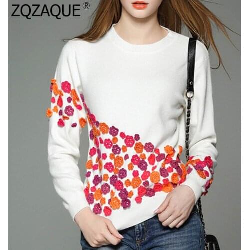 Women New Fashion Contrast Color Tops Three-dimensional Small Flowers Rabbit Hair Pullovers Ladys Brand Designer Clothing SY1243