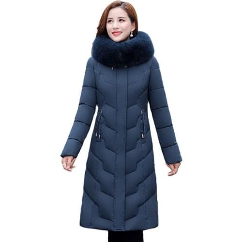 Women Winter Hooded Faux Fur Collar Windproof Big Pocket X-Long Coat Puffer Jacket Cotton Padded Parkas Outwear Overcoat
