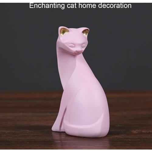 Animal Statue Ornament Simulation Resin Pink Kitten Art Figurine Enchanting Cat Decoration for Home Shelf C1