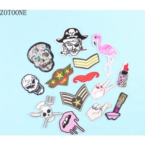 ZOTOONE Punk Skull Reversible Sequins Sticker For Clothes Iron-on Embroidered Flamingo Army Patch Diy Sewing Biker Patches Jeans