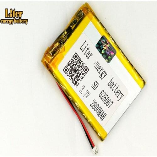 1.5MM 2pin connector 625067 2800mah 3.7V rechargeable li-polymer battery for e-books GPS PDA Car recorder