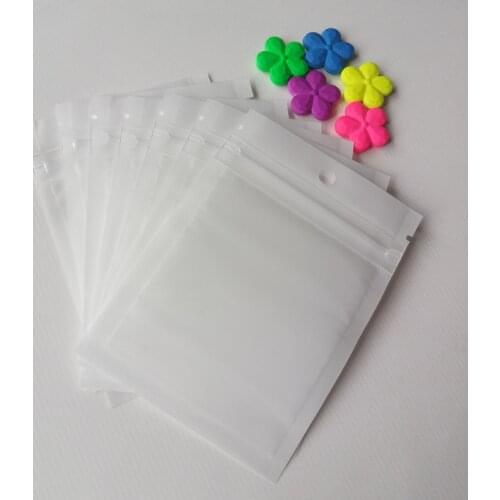 1000pcs 7*10cm White/Clear Self Seal Zipper Plastic Packaging Poly Bag Pearl Film Ziplock Jewelry Bags Package With Hang Hole